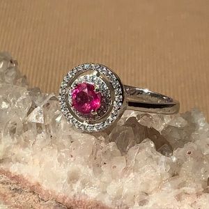 PINK TOPAZ WITH SIMULATED CZ 925 STERLING SILVER RING, SIZE 8